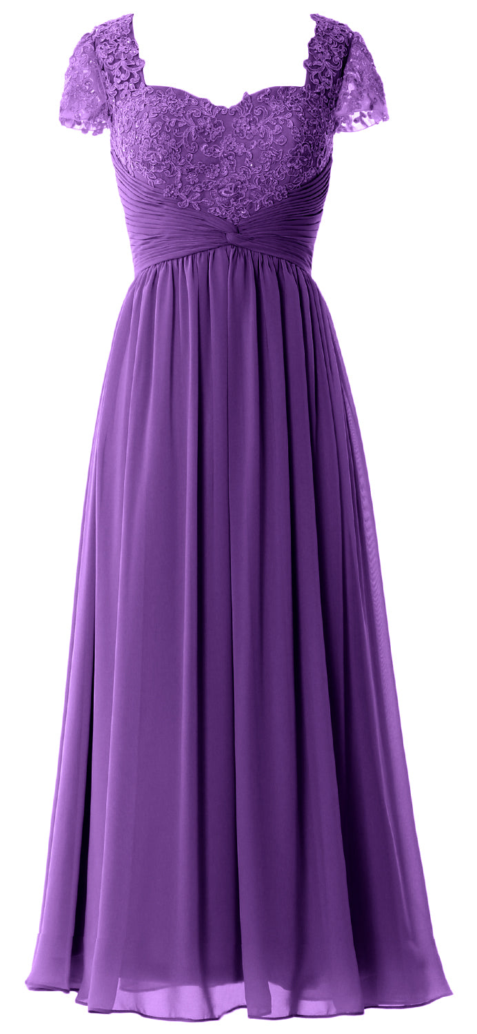 Vestido de noche formal de gasa con encaje para mujer de MACloth, vestido para madre de la novia con mangas cortas