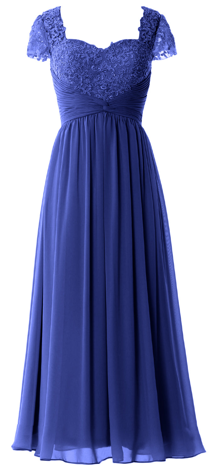 Vestido de noche formal de gasa con encaje para mujer de MACloth, vestido para madre de la novia con mangas cortas