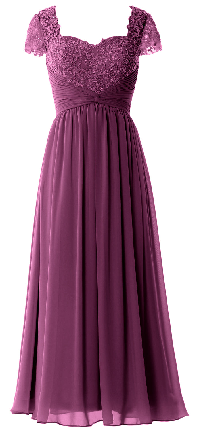 Vestido de noche formal de gasa con encaje para mujer de MACloth, vestido para madre de la novia con mangas cortas