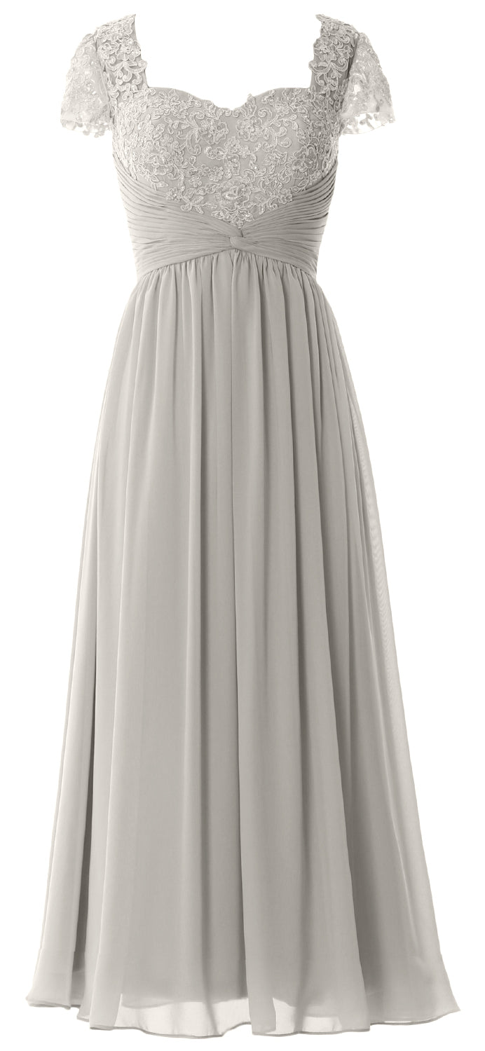 Vestido de noche formal de gasa con encaje para mujer de MACloth, vestido para madre de la novia con mangas cortas