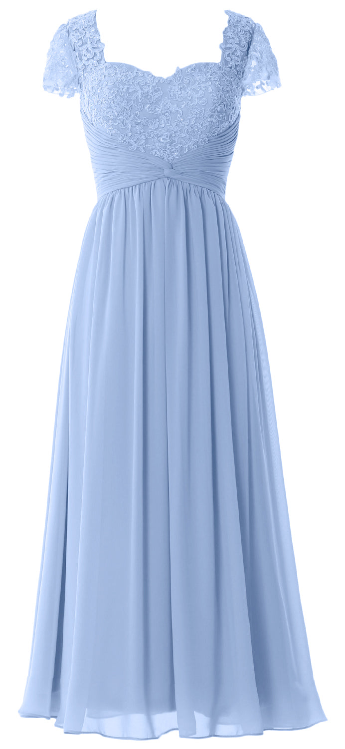 Vestido de noche formal de gasa con encaje para mujer de MACloth, vestido para madre de la novia con mangas cortas