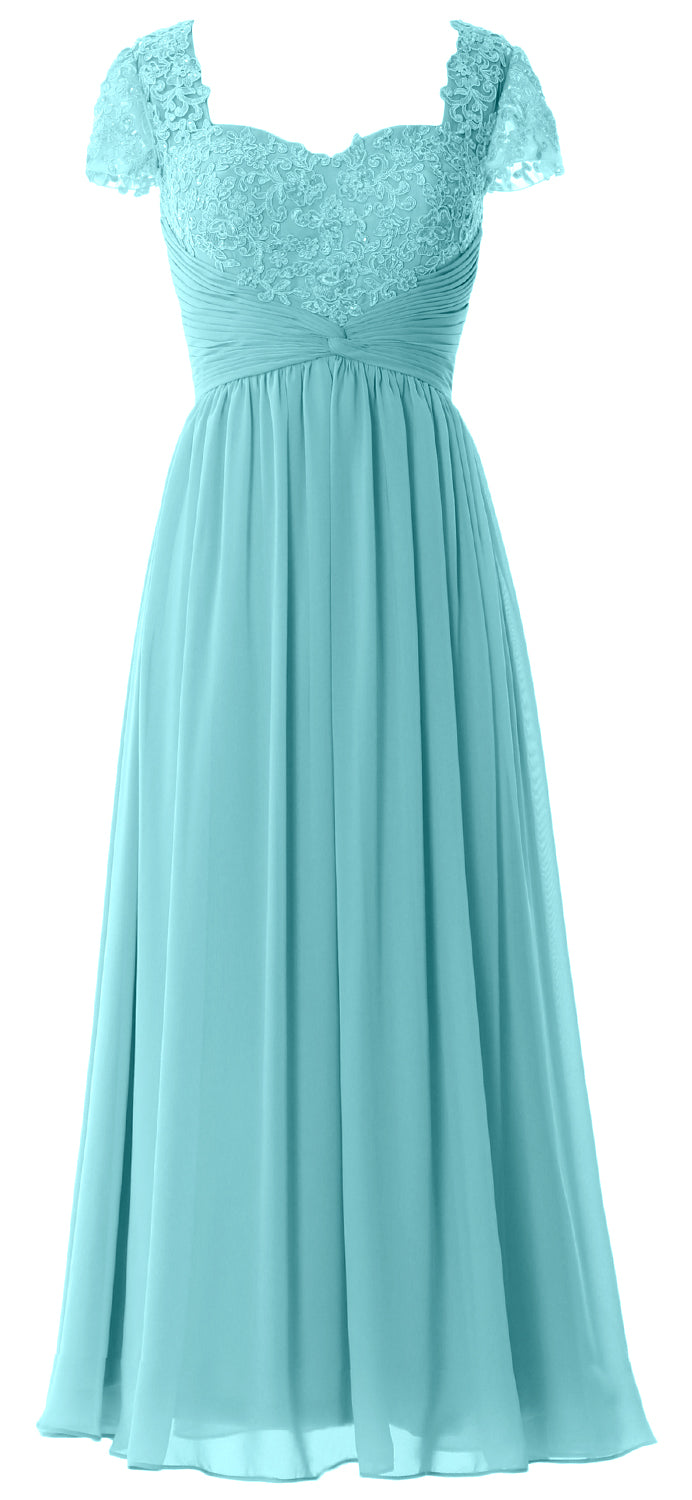 Vestido de noche formal de gasa con encaje para mujer de MACloth, vestido para madre de la novia con mangas cortas