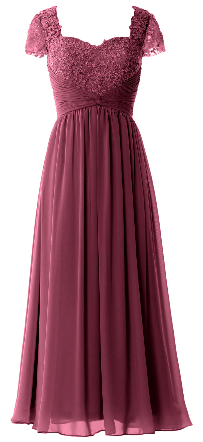 Vestido de noche formal de gasa con encaje para mujer de MACloth, vestido para madre de la novia con mangas cortas