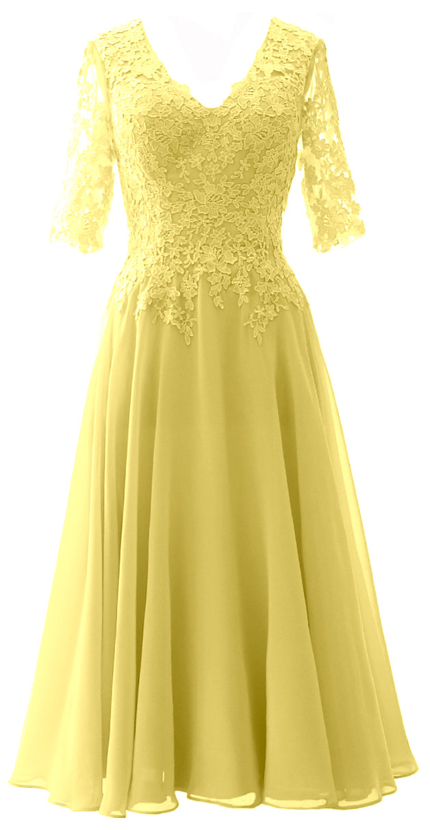 MACloth Women Lace Formal Evening Gown Half Sleeves Mother of The Bride Dress