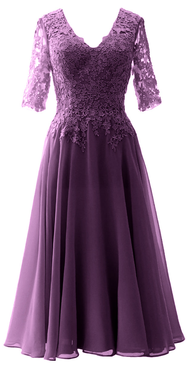 MACloth Women Lace Formal Evening Gown Half Sleeves Mother of The Bride Dress