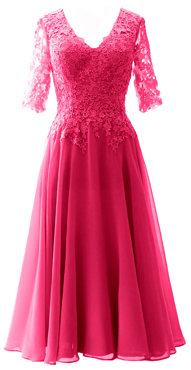 MACloth Women Lace Formal Evening Gown Half Sleeves Mother of The Bride Dress