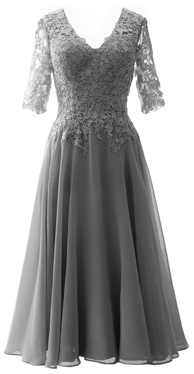 MACloth Women Lace Formal Evening Gown Half Sleeves Mother of The Bride Dress