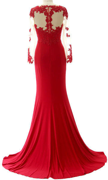 Women Mermaid Long Sleeve Evening Gown Jersey Mother of The Bride Dress