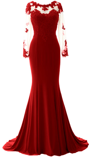 Women Mermaid Long Sleeve Evening Gown Jersey Mother of The Bride Dress