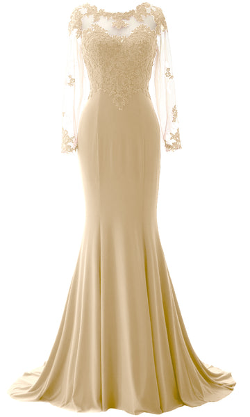 Women Mermaid Long Sleeve Evening Gown Jersey Mother of The Bride Dress