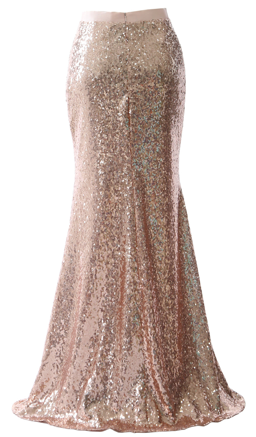 MACloth Elegant Sequin Long Mermaid Skirt Wedding Bridesmaid Party Dress
