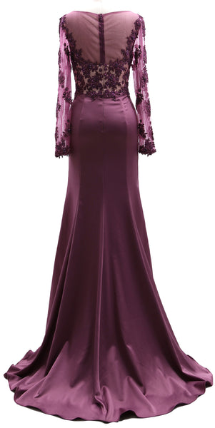 MACloth Women Long Sleeves Illusion Mother of The Bride Dress Lace Evening Gown