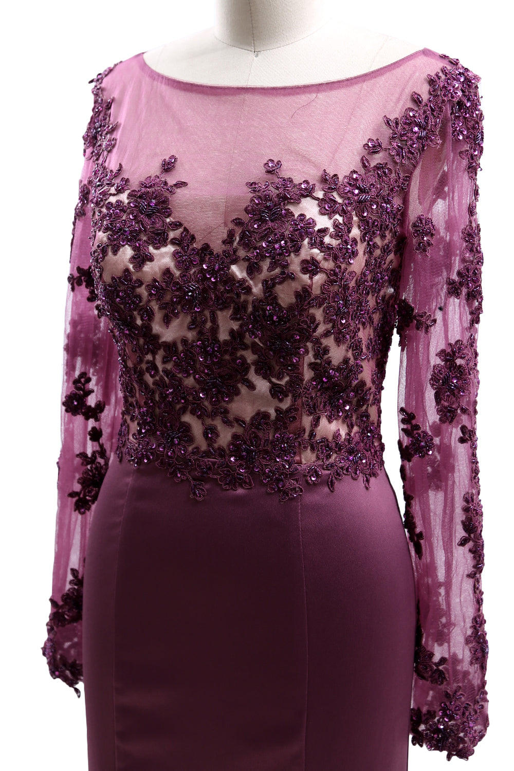 Vestido de noche de encaje con ilusión de manga larga para madre de la novia de MACloth para mujer