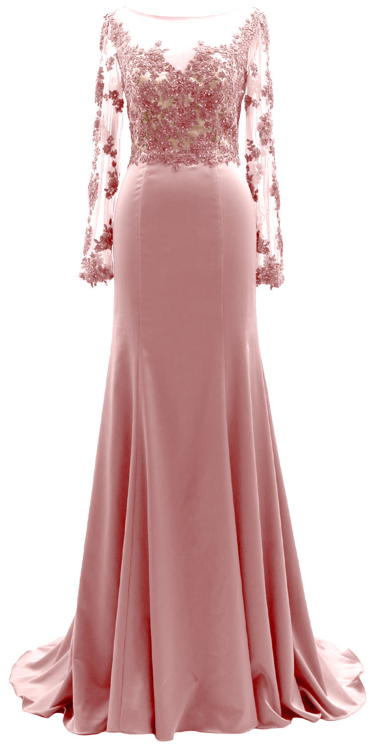 Vestido de noche de encaje con ilusión de manga larga para madre de la novia de MACloth para mujer