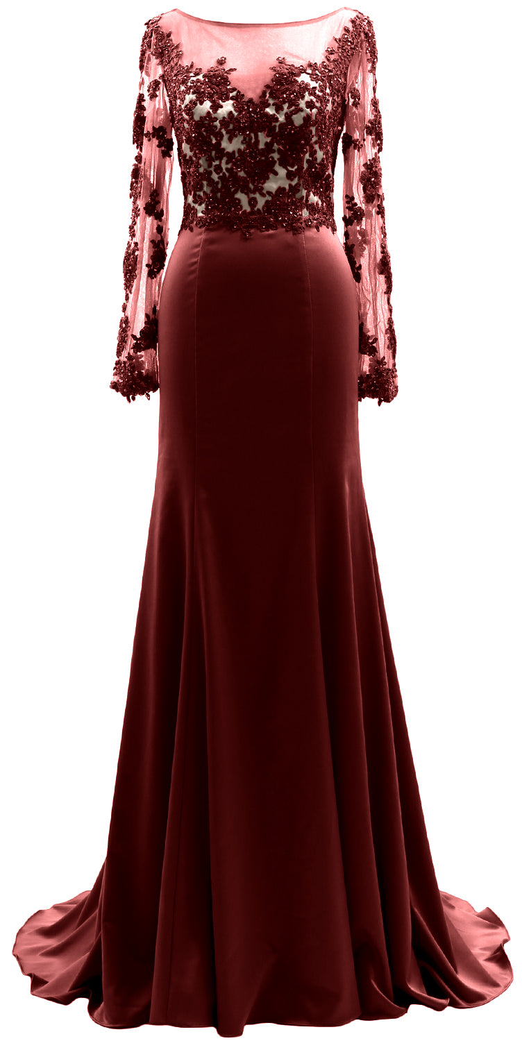 Vestido de noche de encaje con ilusión de manga larga para madre de la novia de MACloth para mujer