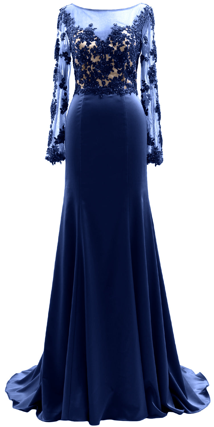 Vestido de noche de encaje con ilusión de manga larga para madre de la novia de MACloth para mujer