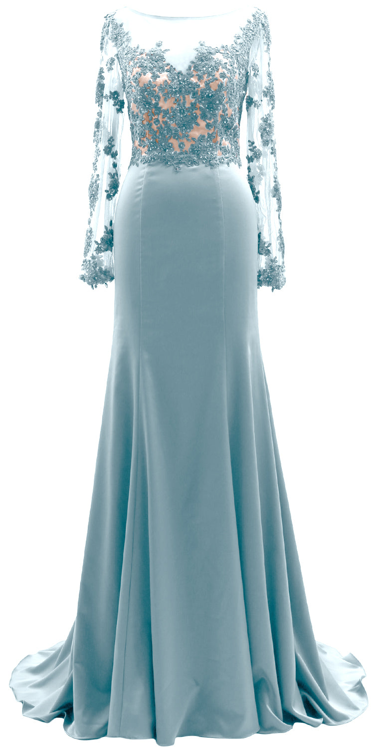 Vestido de noche de encaje con ilusión de manga larga para madre de la novia de MACloth para mujer