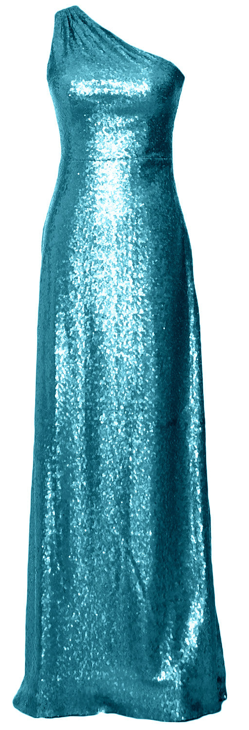 MACloth Women Sequin One Shoulder Long Bridemaid Dresses Military Ball Gown