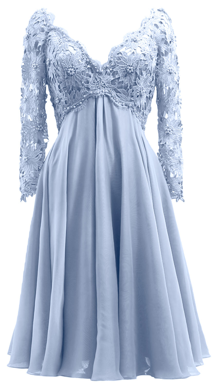 MACloth Women Long Sleeves Short Mother Bride Dresses V Neck Cocktail MACloth Women Long Sleeves Short Mother Bride Dresses V Neck Cocktail