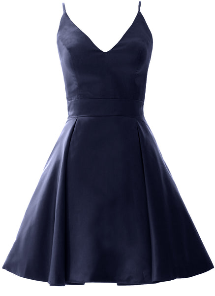 MACloth Mini Prom Homecoming Dresses V Neck Satin Wedding Guest Formal Gown