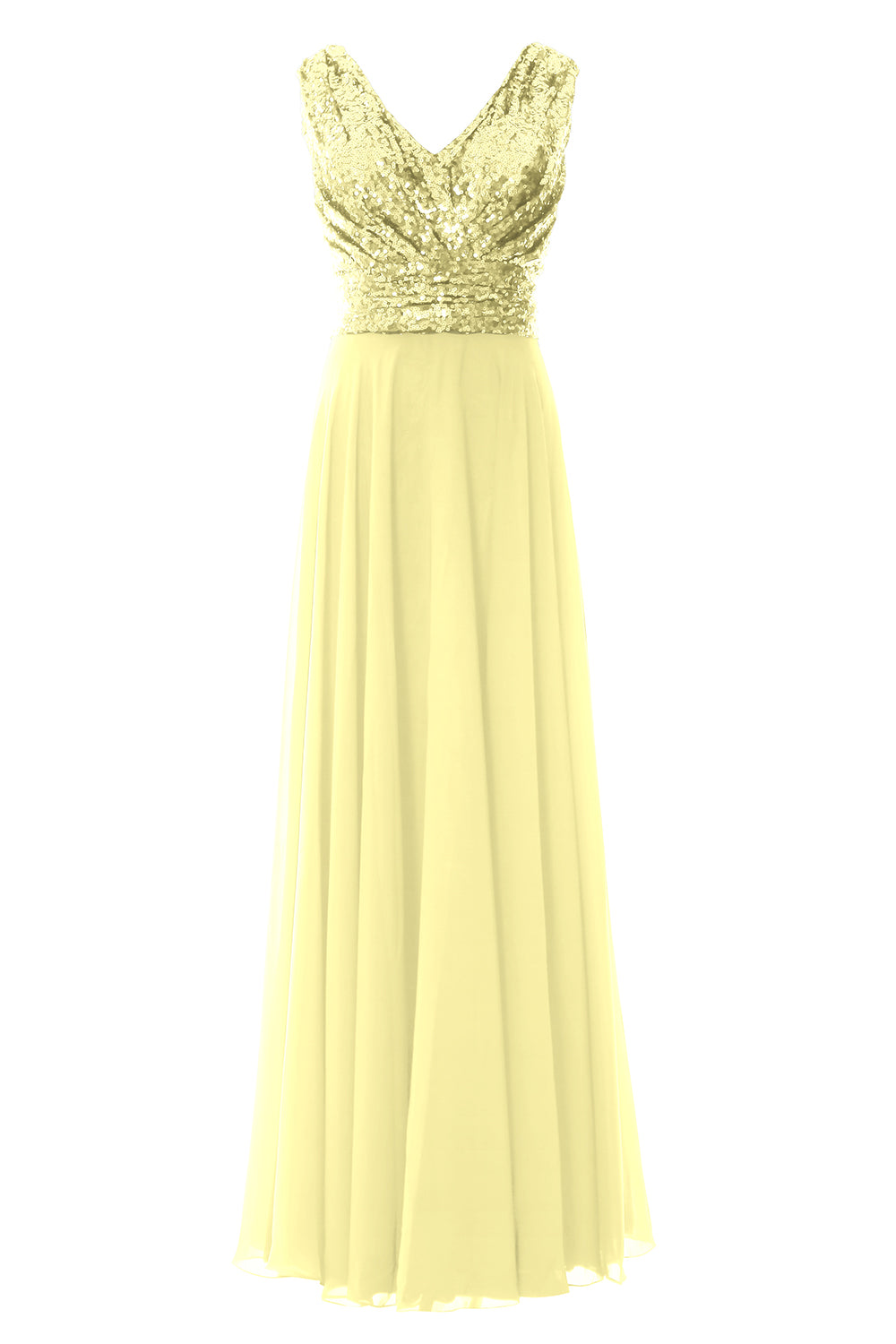 MACloth Women Sleeveless Long Bridesmaid Dresses V Neck Sequin Evening Gown