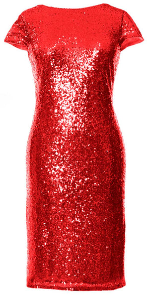 MACloth Elegant Cap Sleeves Short Bridesmaid Dress Sequin Wedding Formal Gown