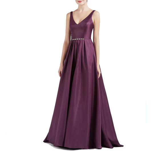 MACloth Mujeres A Línea V Cuello Largo Satén Vestidos de Fiesta de Graduación Vestido de Baile de Boda