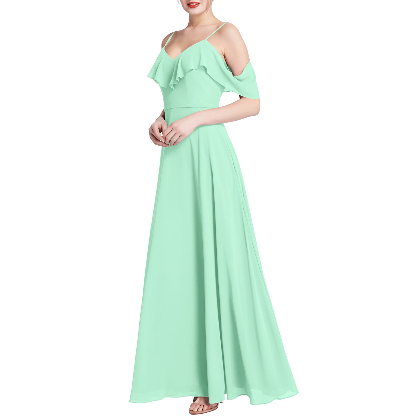 MACloth Women V Neck Cold Shoulder Long Maxi Wedding Party Bridesmaid Dresses