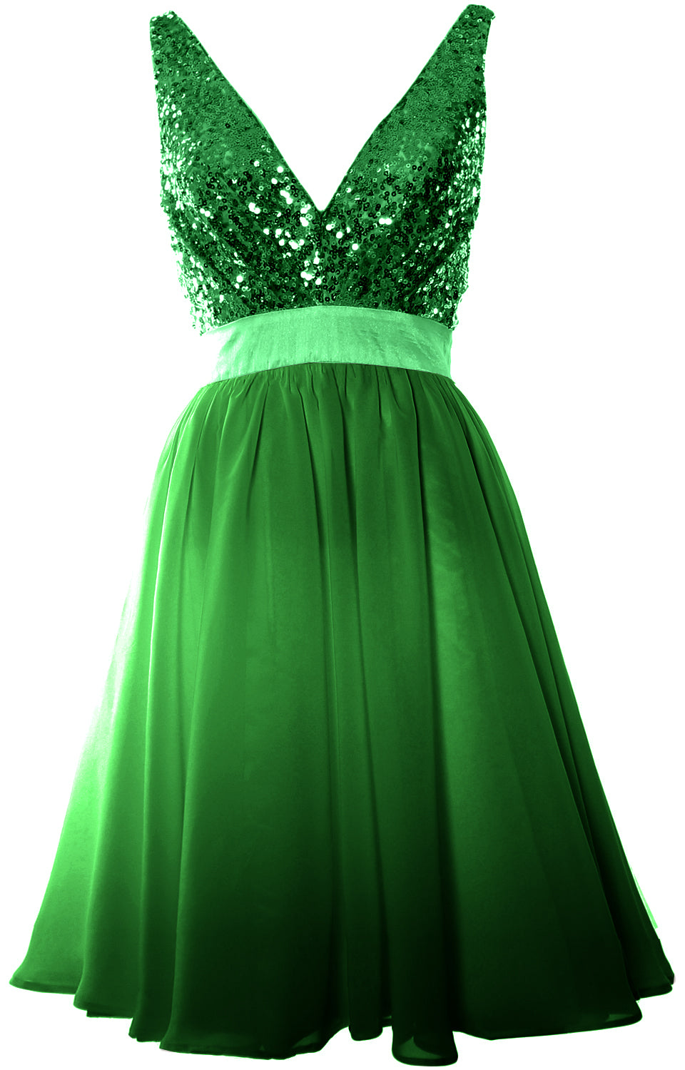 MACloth Short Bridesmaid Dresses Plunge V Neck Sequin Cocktail Party Formal Gown