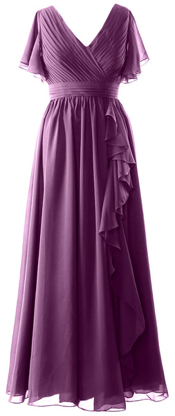 MACloth Mother of the Bride Dresses with Sleeves V Neck Long Wedding Formal Gown