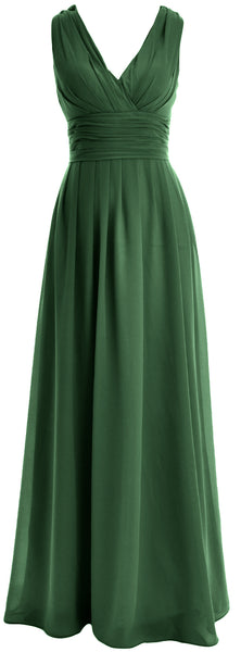 MACloth Long Romantic Wedding Party Bridesmaid Dresses V neck Sleeveless