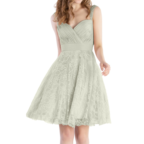 MACloth Women Sweetheart Pleated Lace Short Wedding Party Bridesmaid Dresses LBD