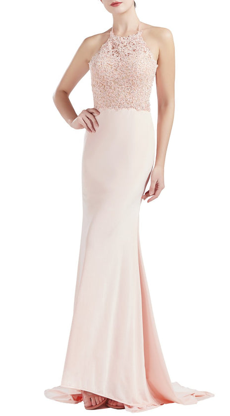 MACloth Women Sleeveless Halter Jersey Mermaid Long Prom Party Dresses Evening