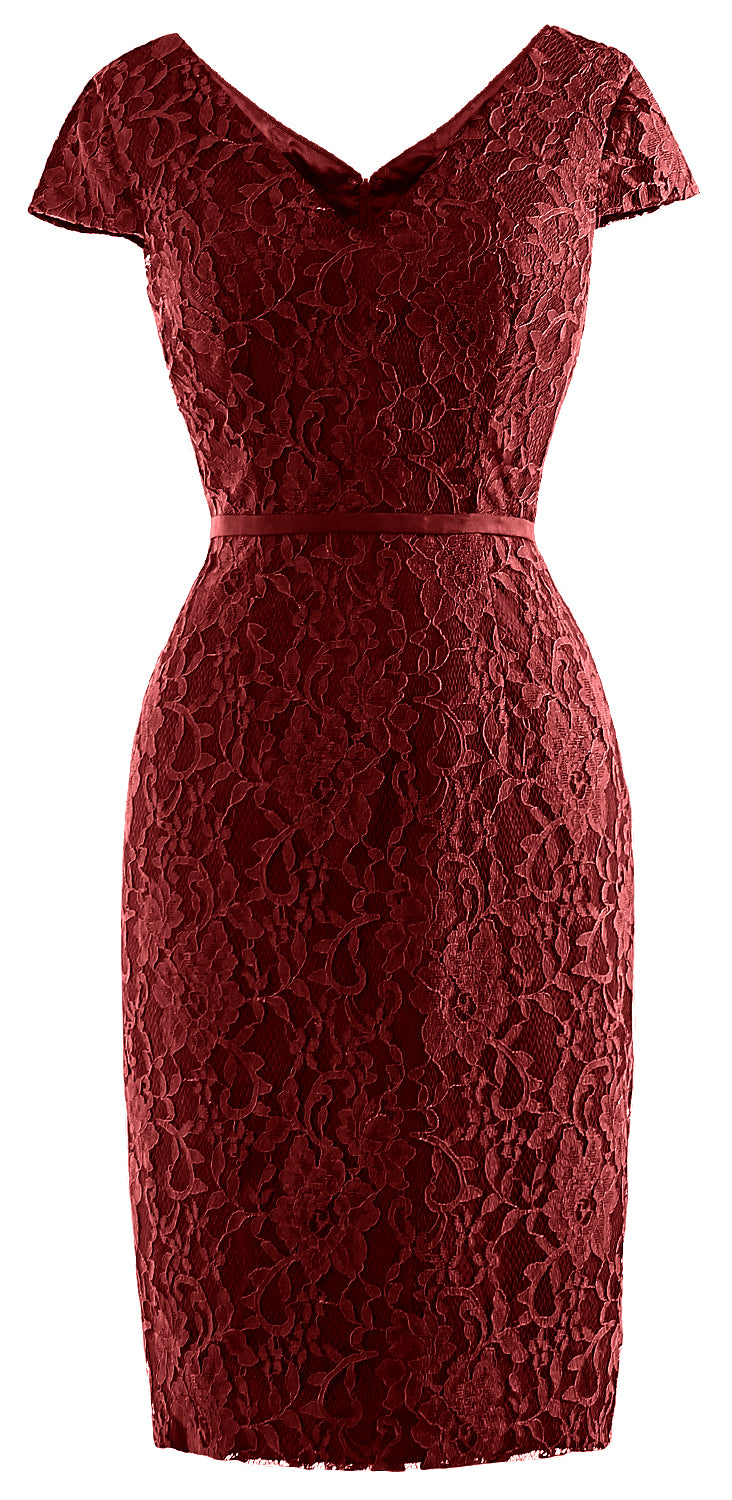 MACloth Women Vintage Short Lace Cap Sleeve Mother of Bride Dress Wedding Party