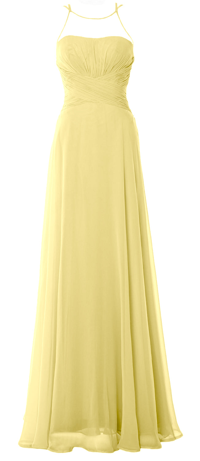 MACloth Damen Neckholder Langes Brautjungfernkleid Chiffon Schlichtes Ballkleid Formales Kleid