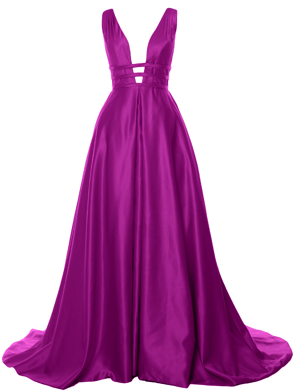 MACloth Damen Ballkleid mit tiefem V-Ausschnitt, Satin, ärmellos, formelle Abendkleider