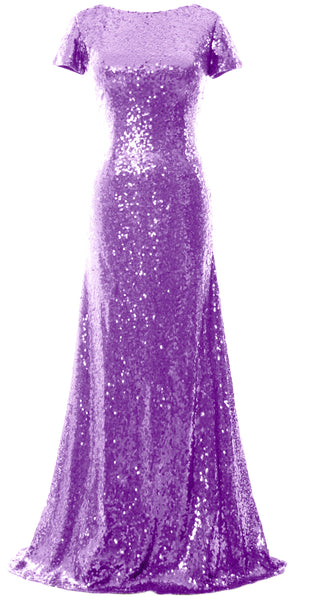 MACloth Mermaid Cap Sleeve Sequin Long Bridesmaid Dress Formal Evening Gown