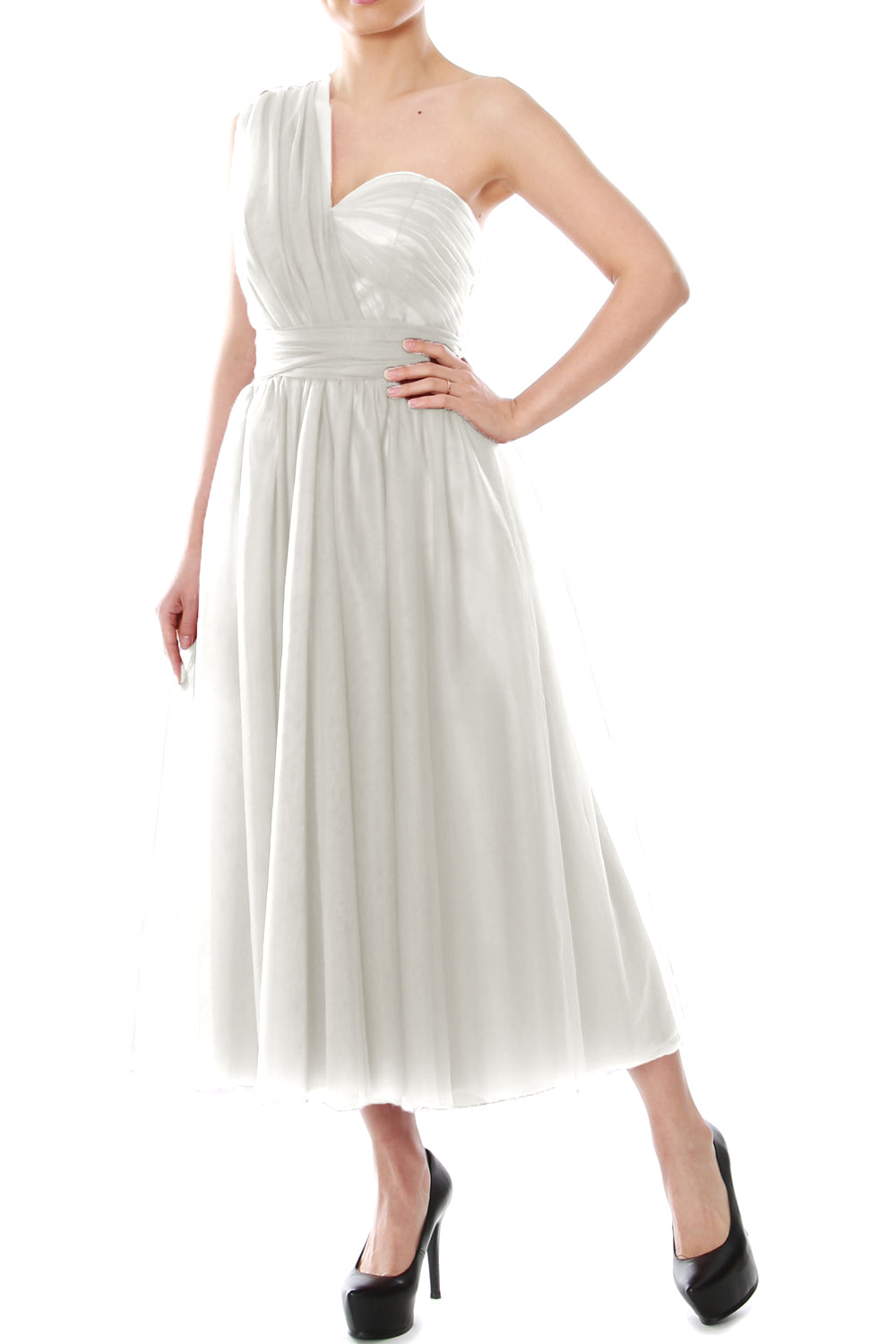 MACloth Midi Convertible Vestidos de dama de honor Vestido de fiesta de boda de tul