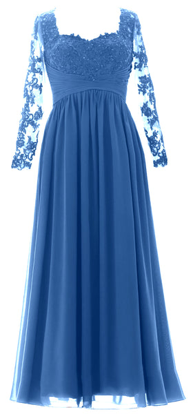 MACloth Women Mother of the Bride Dresses Lace Formal Evening Gown with Sleeves