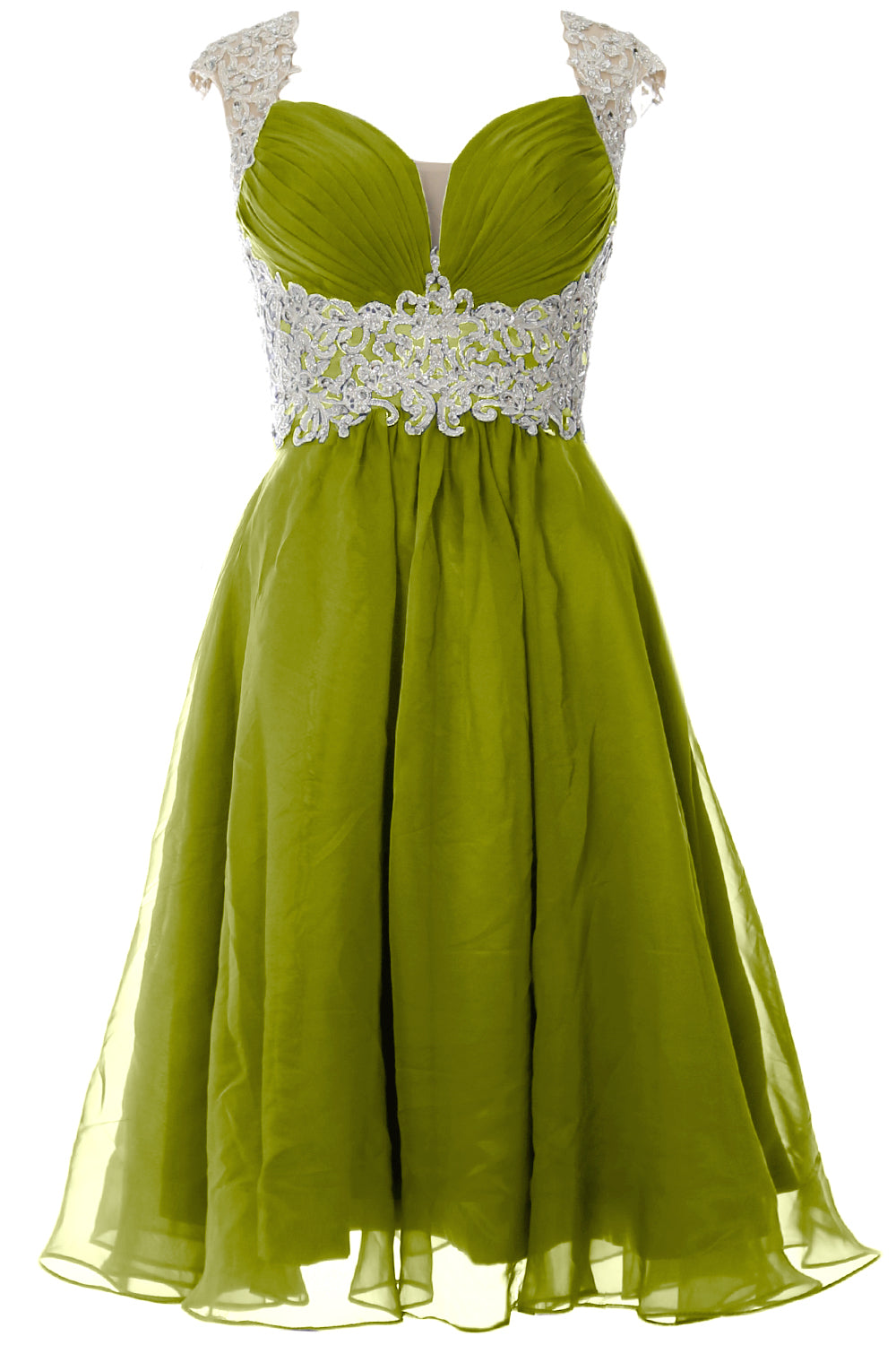 MACloth Women Cap Sleeve Lace Chiffon Short Prom Dress Wedding Party Formal Gown