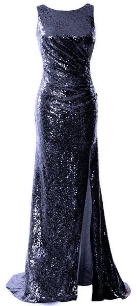 MACloth Women Sequin Long Bridesmaid Dresses Cowl Back Prom Evening Gown Split