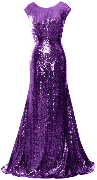 MACloth Women Mother of Bride Dresses Cap Sleeves Sequin Bridesmaid Formal Gown