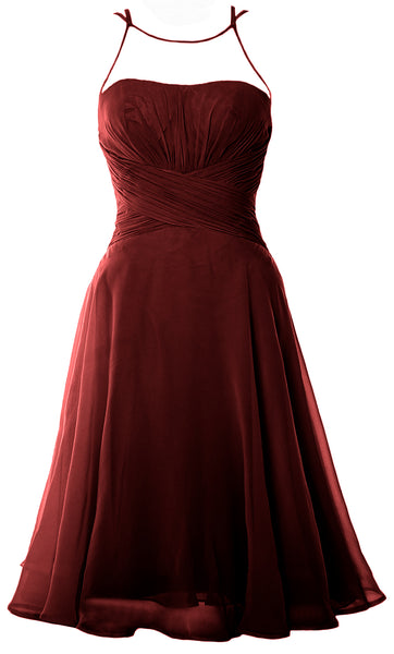 MACloth Elegant Illusion Short Cocktail Dress Chiffon Wedding Party Formal Gown