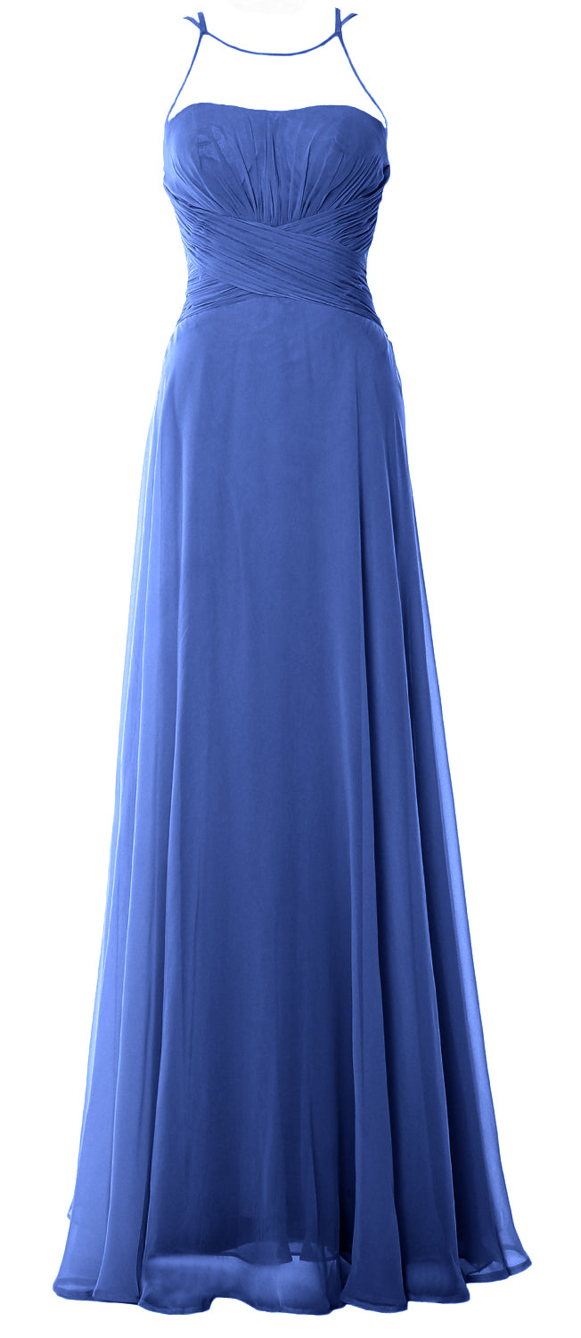MACloth Damen Neckholder Langes Brautjungfernkleid Chiffon Schlichtes Ballkleid Formales Kleid