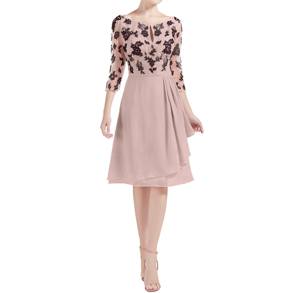 MACloth Women Boat Neck 3/4 Sleeves Short Lace Mother Bride Dresses Cocktail MoB