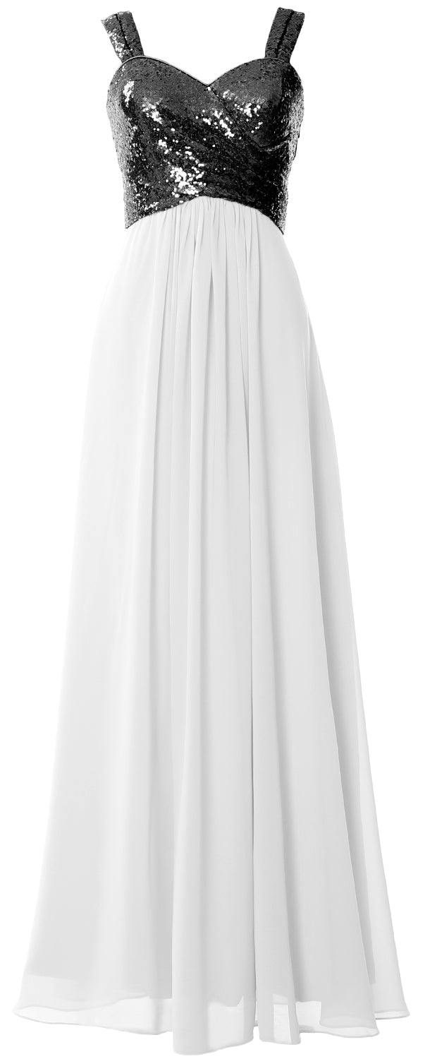 MACloth Women Sequin Chiffon Long Bridesmaid Dress Cowl Back
