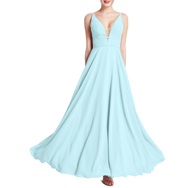 MACloth Women Plunge V Neck Long Elegant Wedding Party Bridesmaid Dresses