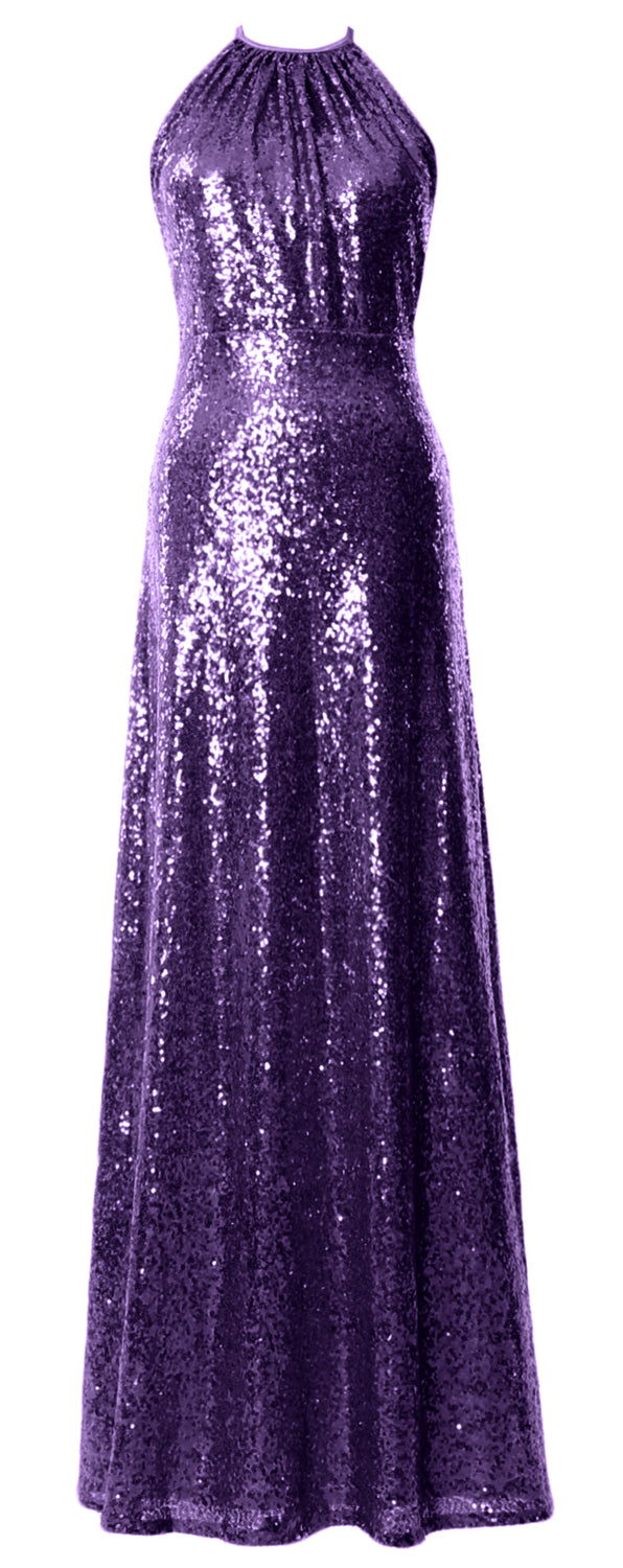 MACloth Damen Neckholder Pailletten Lange Brautjungfernkleider Hochzeit Party Abendkleid