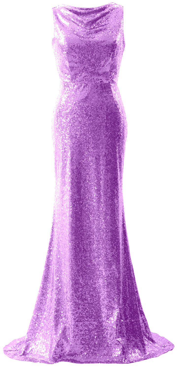 Vestido de dama de honor con lentejuelas y cuello en V de MACloth para mujer, vestido de fiesta de noche largo estilo sirena