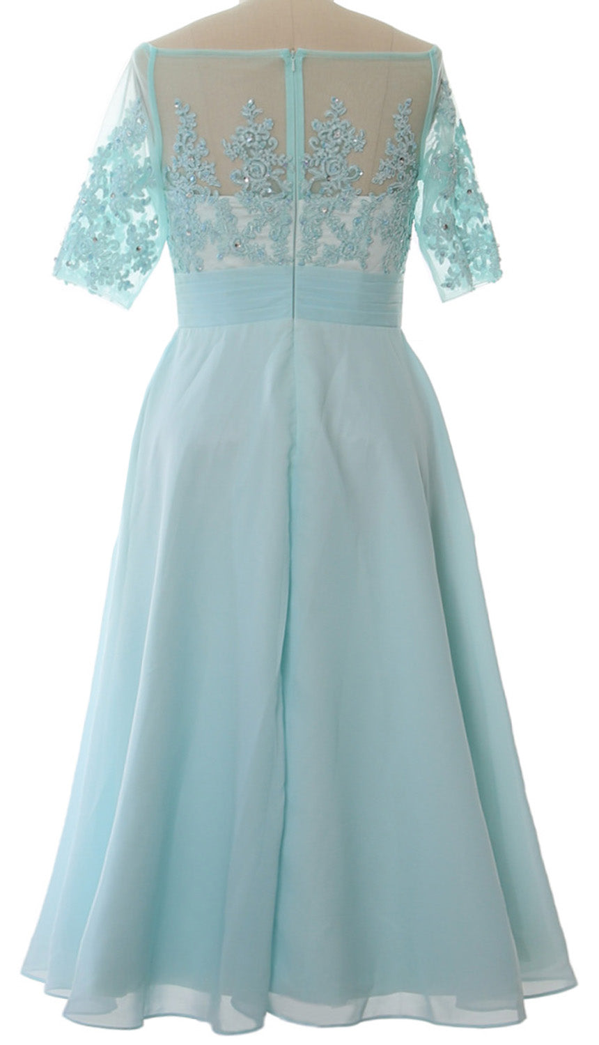 Vestidos de madre de la novia de MACloth, mangas cortas, midi, hombros descubiertos, semi formales